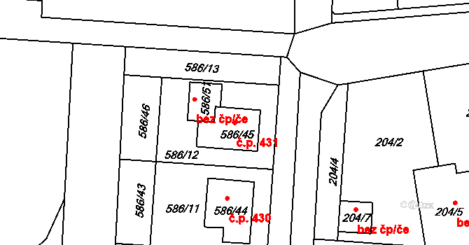 Všetuly 431, Holešov na parcele st. 586/45 v KÚ Všetuly, Katastrální mapa