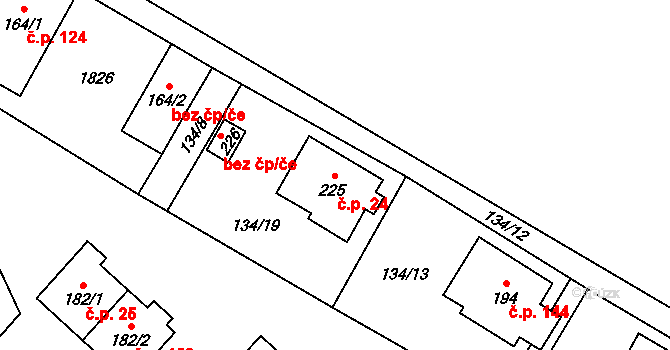 Lískovec 24, Koryčany na parcele st. 225 v KÚ Lískovec, Katastrální mapa