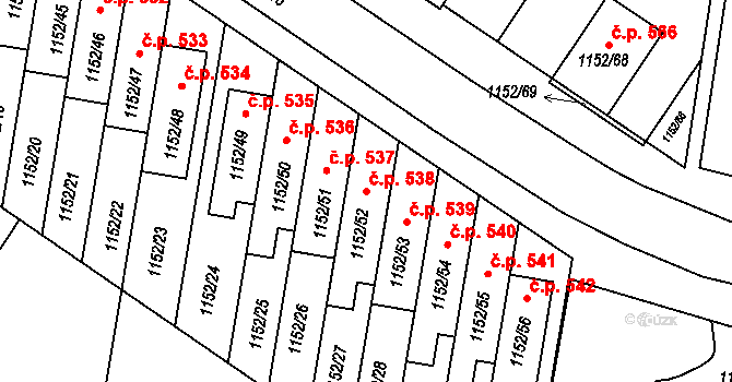 Plumlov 538 na parcele st. 1152/52 v KÚ Plumlov, Katastrální mapa