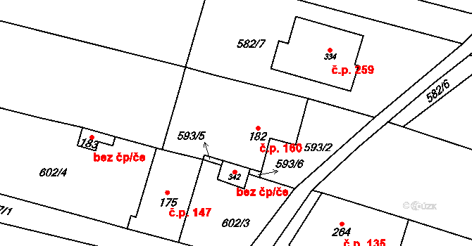 Bohutice 160 na parcele st. 182 v KÚ Bohutice, Katastrální mapa