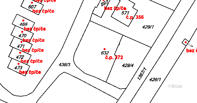 Vranov nad Dyjí 372 na parcele st. 632 v KÚ Vranov nad Dyjí, Katastrální mapa