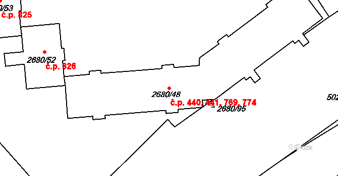 Přerov I-Město 440,441,769,774, Přerov na parcele st. 2680/48 v KÚ Přerov, Katastrální mapa