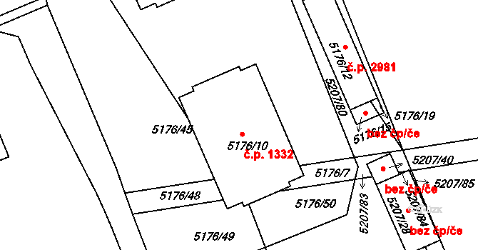 Přerov I-Město 1332, Přerov na parcele st. 5176/10 v KÚ Přerov, Katastrální mapa
