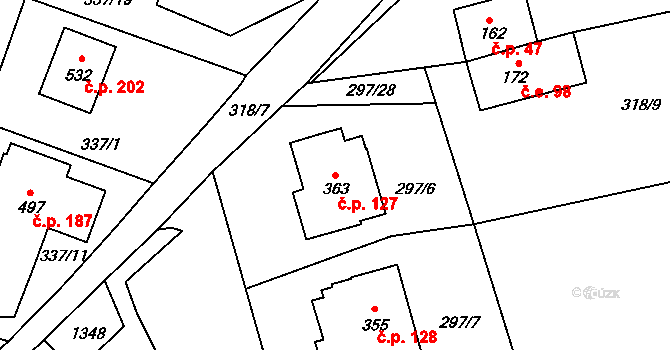 Špičák 127, Železná Ruda na parcele st. 363 v KÚ Špičák, Katastrální mapa