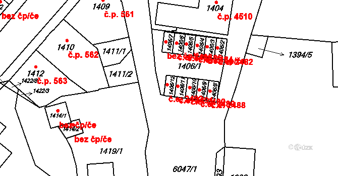 Jihlava 2492 na parcele st. 1406/12 v KÚ Jihlava, Katastrální mapa