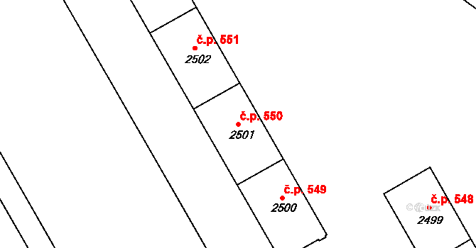 Lyžbice 550, Třinec na parcele st. 2501 v KÚ Lyžbice, Katastrální mapa