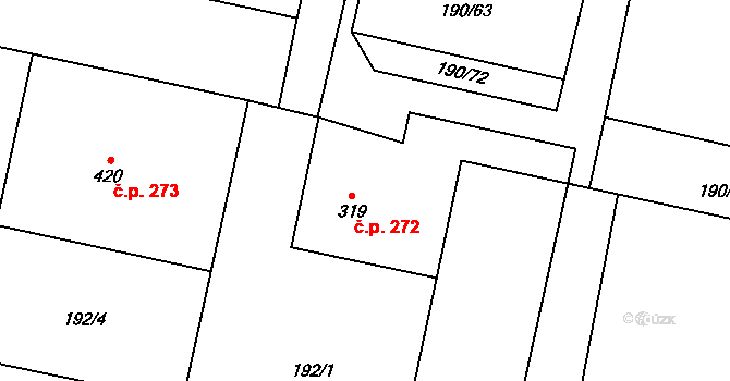 Rožďalovice 272 na parcele st. 319/1 v KÚ Rožďalovice, Katastrální mapa