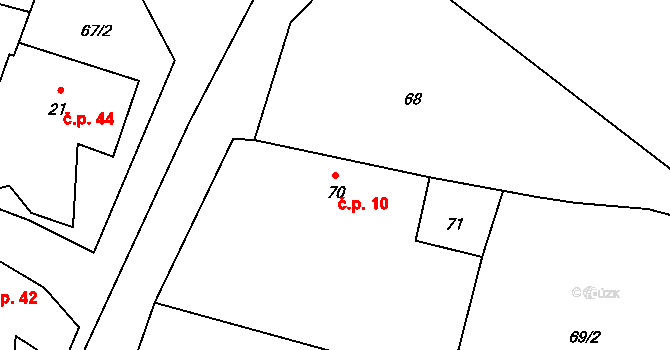 Velká Javorská 10, Žandov na parcele st. 70 v KÚ Velká Javorská, Katastrální mapa