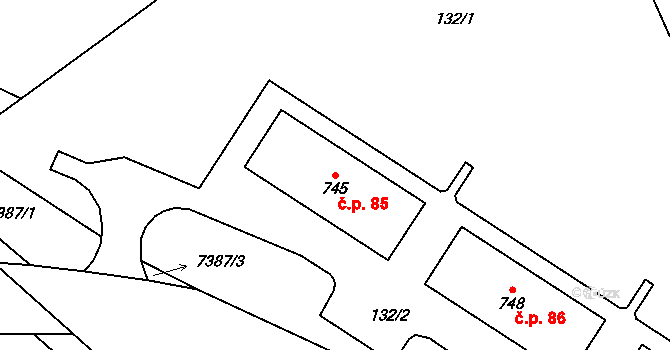 Dambořice 85 na parcele st. 745 v KÚ Dambořice, Katastrální mapa