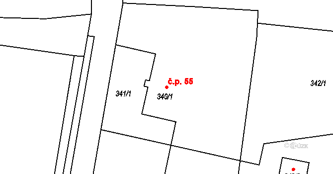 Hradiště 55, Těrlicko na parcele st. 340/1 v KÚ Hradiště pod Babí horou, Katastrální mapa