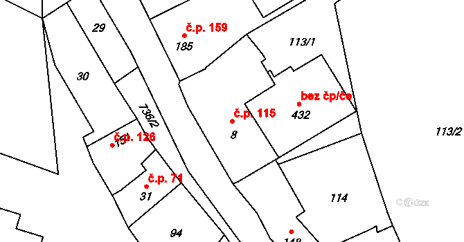 Sedlec 115, Sedlec-Prčice na parcele st. 8 v KÚ Sedlec u Votic, Katastrální mapa