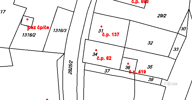 Hlubočky 82 na parcele st. 34 v KÚ Hlubočky, Katastrální mapa