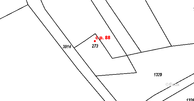 Valašská Senice 88 na parcele st. 273 v KÚ Valašská Senice, Katastrální mapa