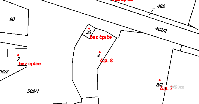 Debrník 8, Hlavatce na parcele st. 4 v KÚ Debrník, Katastrální mapa