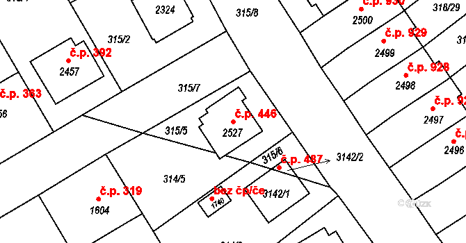 Holínské Předměstí 446, Jičín na parcele st. 2527 v KÚ Jičín, Katastrální mapa