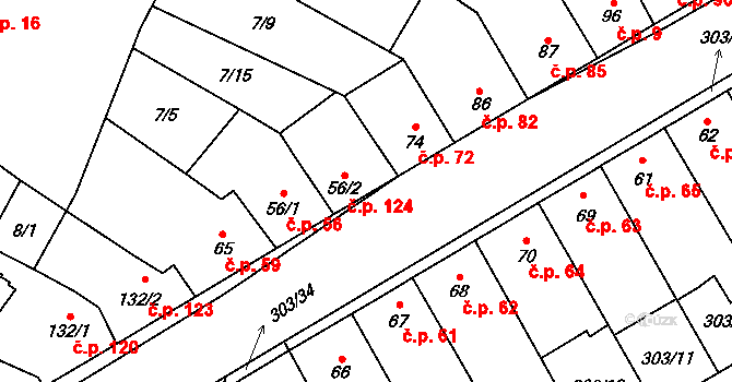 Dobříň 124 na parcele st. 56/2 v KÚ Dobříň, Katastrální mapa