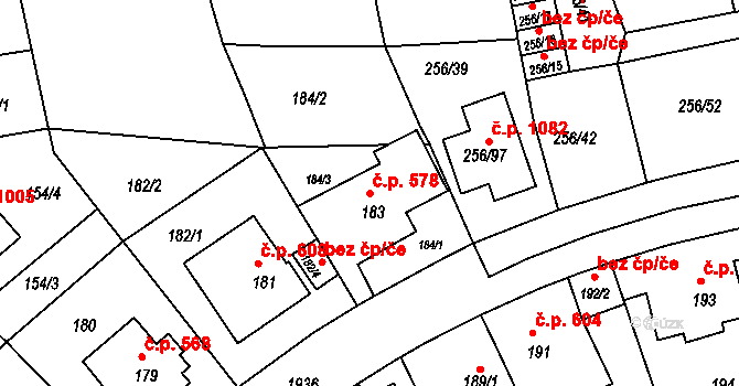 Klíše 578, Ústí nad Labem na parcele st. 183 v KÚ Klíše, Katastrální mapa