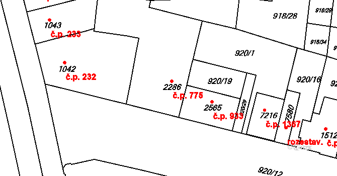 Horka-Domky 775, Třebíč na parcele st. 2286 v KÚ Třebíč, Katastrální mapa