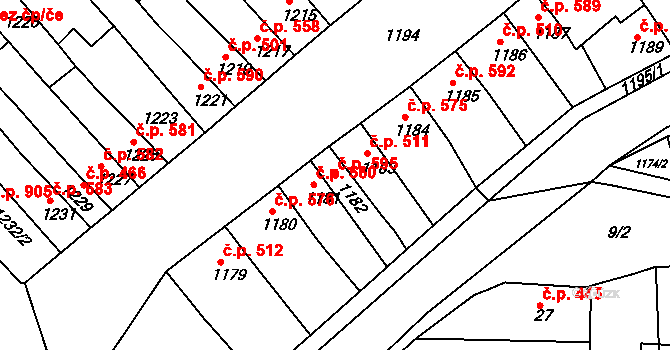 Chrlice 595, Brno na parcele st. 1182 v KÚ Chrlice, Katastrální mapa