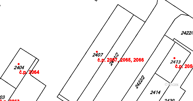 Žabovřesky 2065,2066,2067, Brno na parcele st. 2407 v KÚ Žabovřesky, Katastrální mapa