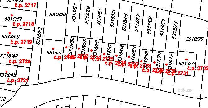 Žabovřesky 2726, Brno na parcele st. 5318/62 v KÚ Žabovřesky, Katastrální mapa