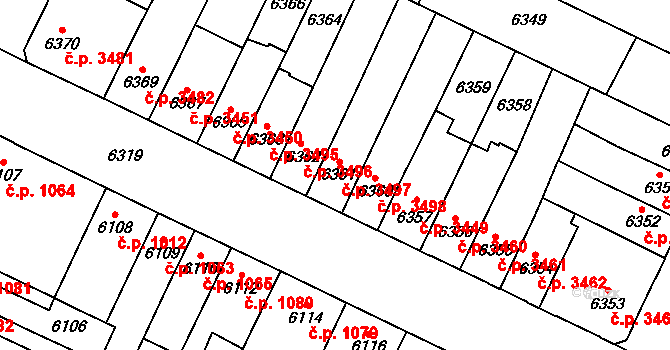 Židenice 3497, Brno na parcele st. 6361 v KÚ Židenice, Katastrální mapa