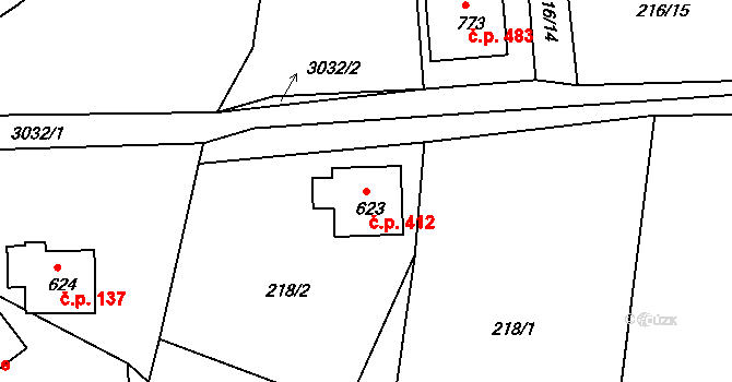 Janovice 412 na parcele st. 623 v KÚ Janovice u Frýdku-Místku, Katastrální mapa