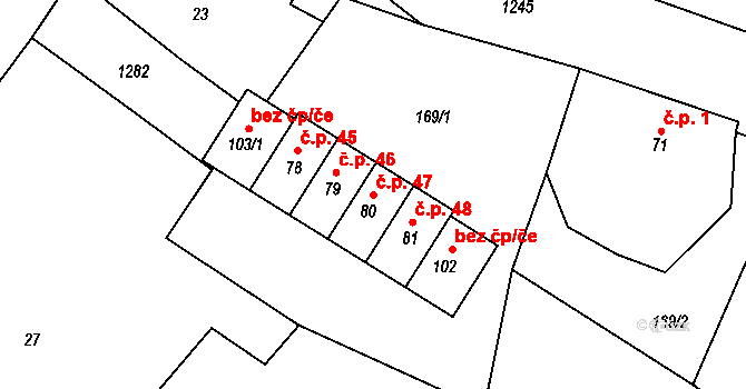 Mirotice 47, Bochov na parcele st. 80 v KÚ Mirotice u Kozlova, Katastrální mapa