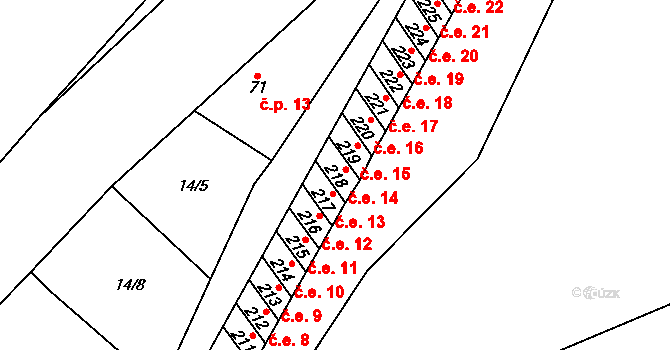 Hradiště 14, Cheb na parcele st. 218 v KÚ Hradiště u Chebu, Katastrální mapa