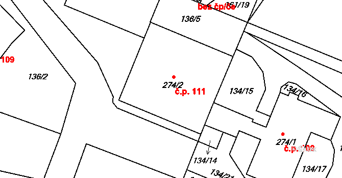 Zavlekov 111 na parcele st. 274/2 v KÚ Zavlekov, Katastrální mapa