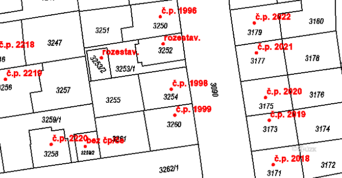 Žižkov 1998, Praha na parcele st. 3254 v KÚ Žižkov, Katastrální mapa