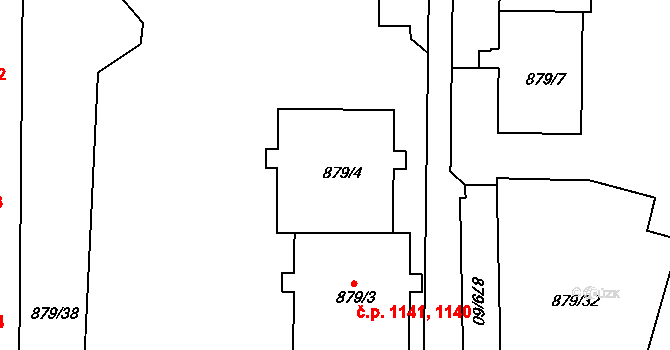Krč 1140,1141, Praha na parcele st. 879/4 v KÚ Krč, Katastrální mapa