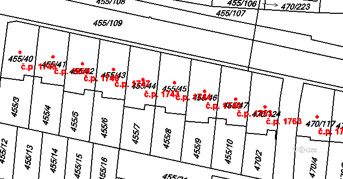 Krč 1744, Praha na parcele st. 455/45 v KÚ Krč, Katastrální mapa