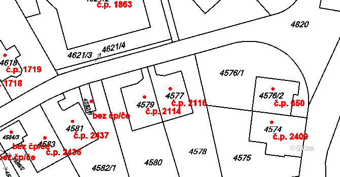 Smíchov 2116, Praha na parcele st. 4577 v KÚ Smíchov, Katastrální mapa