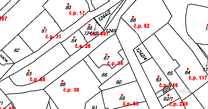 Nebušice 34, Praha na parcele st. 87 v KÚ Nebušice, Katastrální mapa