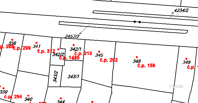 Vršovice 292, Praha na parcele st. 345 v KÚ Vršovice, Katastrální mapa