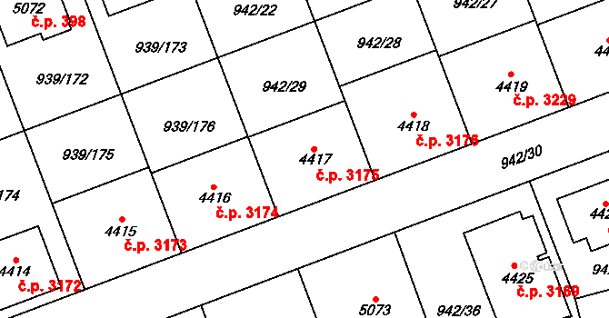 Hodonín 3175 na parcele st. 4417 v KÚ Hodonín, Katastrální mapa