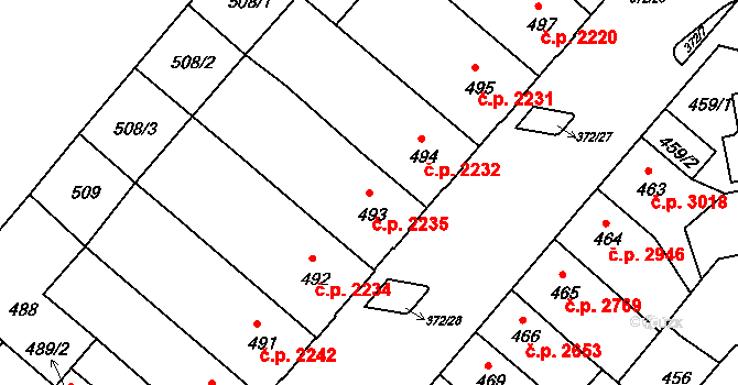 Chomutov 2235 na parcele st. 493 v KÚ Chomutov II, Katastrální mapa