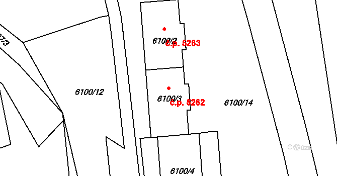 Chomutov 5262 na parcele st. 6100/3 v KÚ Chomutov I, Katastrální mapa