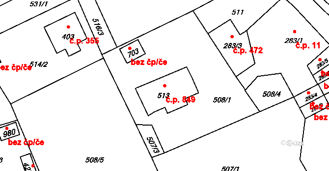 Chrastava 549 na parcele st. 513 v KÚ Chrastava I, Katastrální mapa