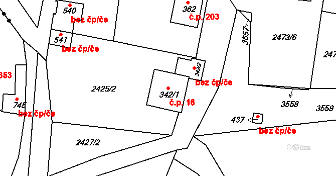 Chotěvice 16 na parcele st. 342/1 v KÚ Chotěvice, Katastrální mapa