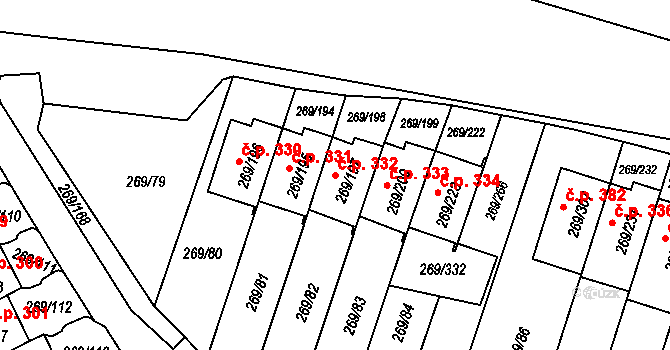 Pražské Předměstí 332, Bílina na parcele st. 269/197 v KÚ Bílina, Katastrální mapa