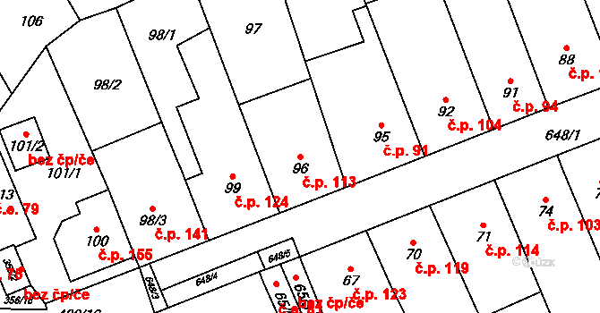 Kratochvilka 113 na parcele st. 96 v KÚ Kratochvilka, Katastrální mapa