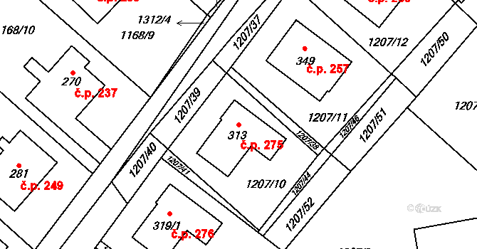 Záboří nad Labem 275 na parcele st. 313 v KÚ Záboří nad Labem, Katastrální mapa