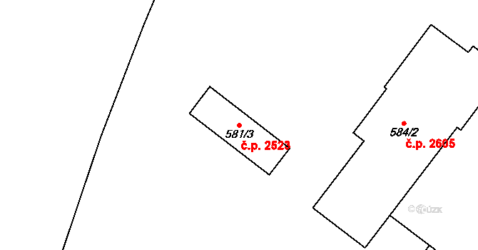Východní Předměstí 2523, Plzeň na parcele st. 581/3 v KÚ Plzeň, Katastrální mapa