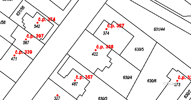 Držovice 338 na parcele st. 422 v KÚ Držovice na Moravě, Katastrální mapa
