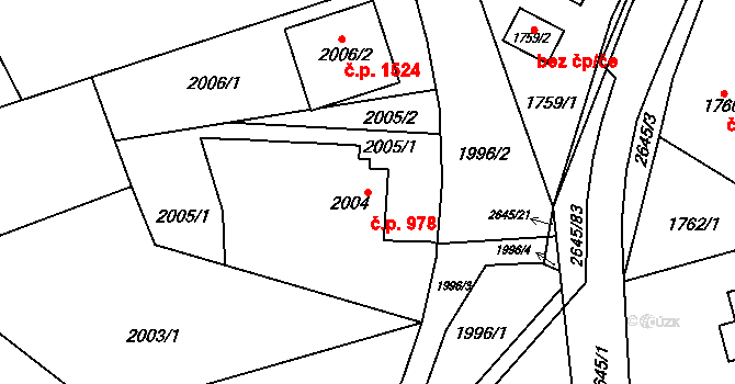 Prostřední Suchá 978, Havířov na parcele st. 2004 v KÚ Prostřední Suchá, Katastrální mapa