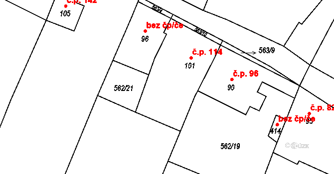 Vetlá 114, Vrbice na parcele st. 101 v KÚ Vetlá, Katastrální mapa