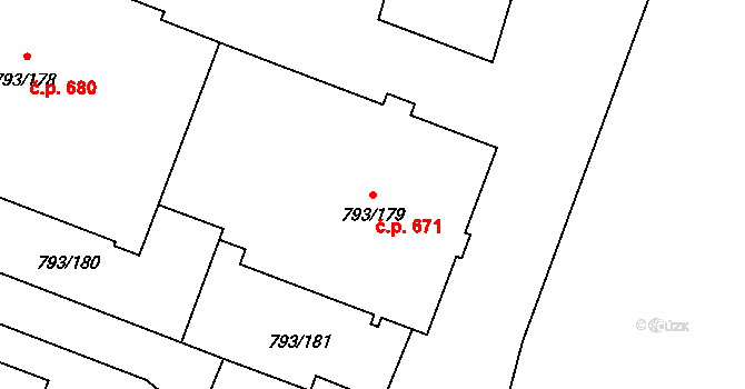 Výškovice 671, Ostrava na parcele st. 793/179 v KÚ Výškovice u Ostravy, Katastrální mapa
