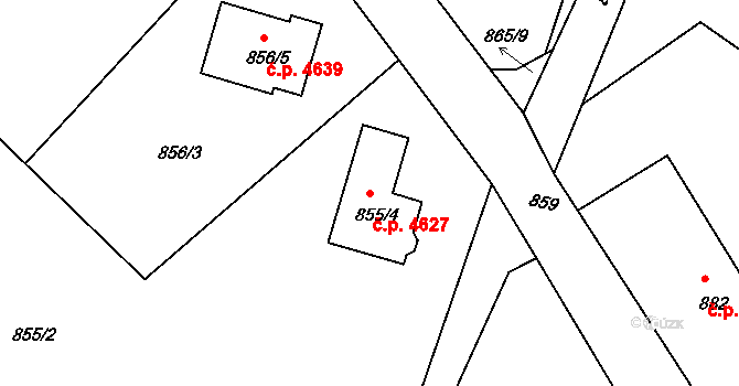 Rýnovice 4627, Jablonec nad Nisou na parcele st. 855/4 v KÚ Rýnovice, Katastrální mapa